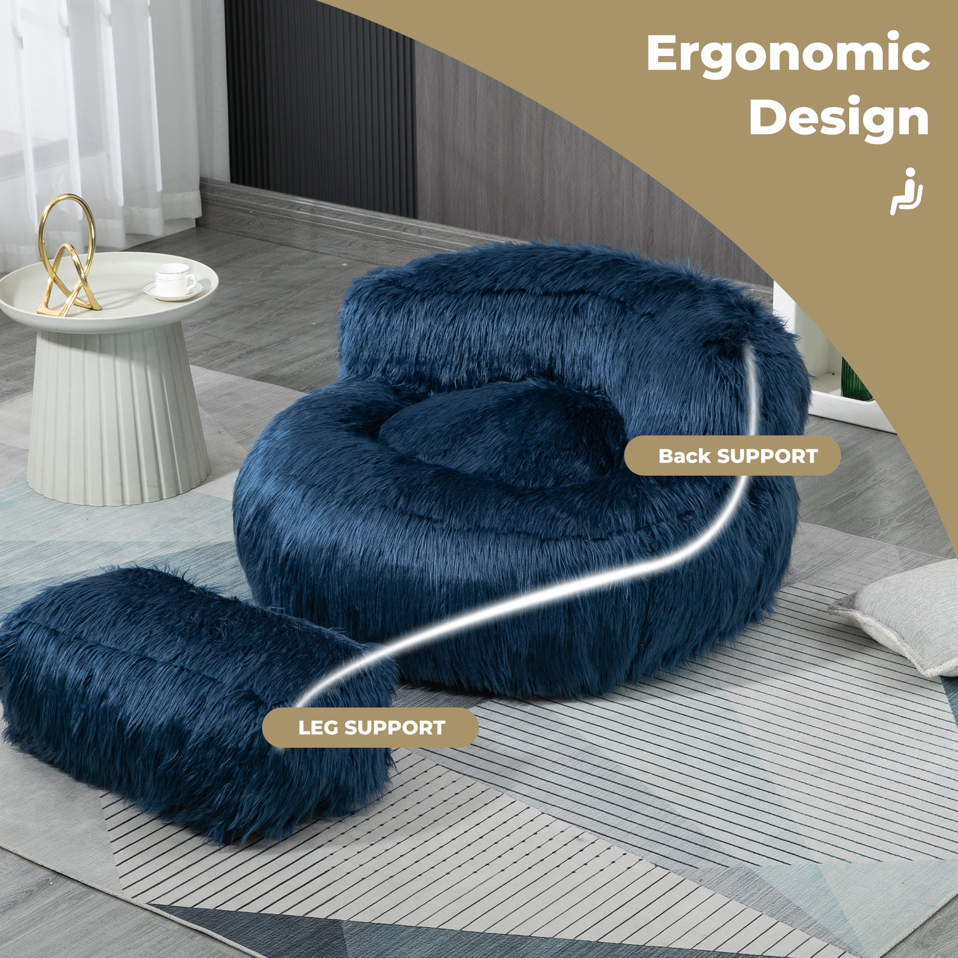 Coolmore Bean Bag Chair, Floor Sofa With Handle,Accent Sofa Chair With Ottoman For Gaming Reading Relaxing Navy Navy Foam Plush