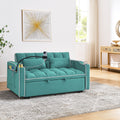 55.51 Inch Versatile Foldable Sofa Bed In 3 Lengths, Modern Sofa Sofa Sofa Velvet Pull Out Bed, Adjustable Back And With Usb Port And Ashtray And Swivel Phone Stand Green Full Antique Blue Green