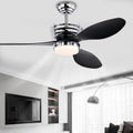 52'' Abs Blades Ceiling Fan With Lights And Dc Remote, Dc Motor Modern Ceiling Fan With 3 Abs Fan Blades & 2 Down Rods, Indoor Ceiling Fan With Light For Bedroom,Living Room Chrome American Design Abs Metal