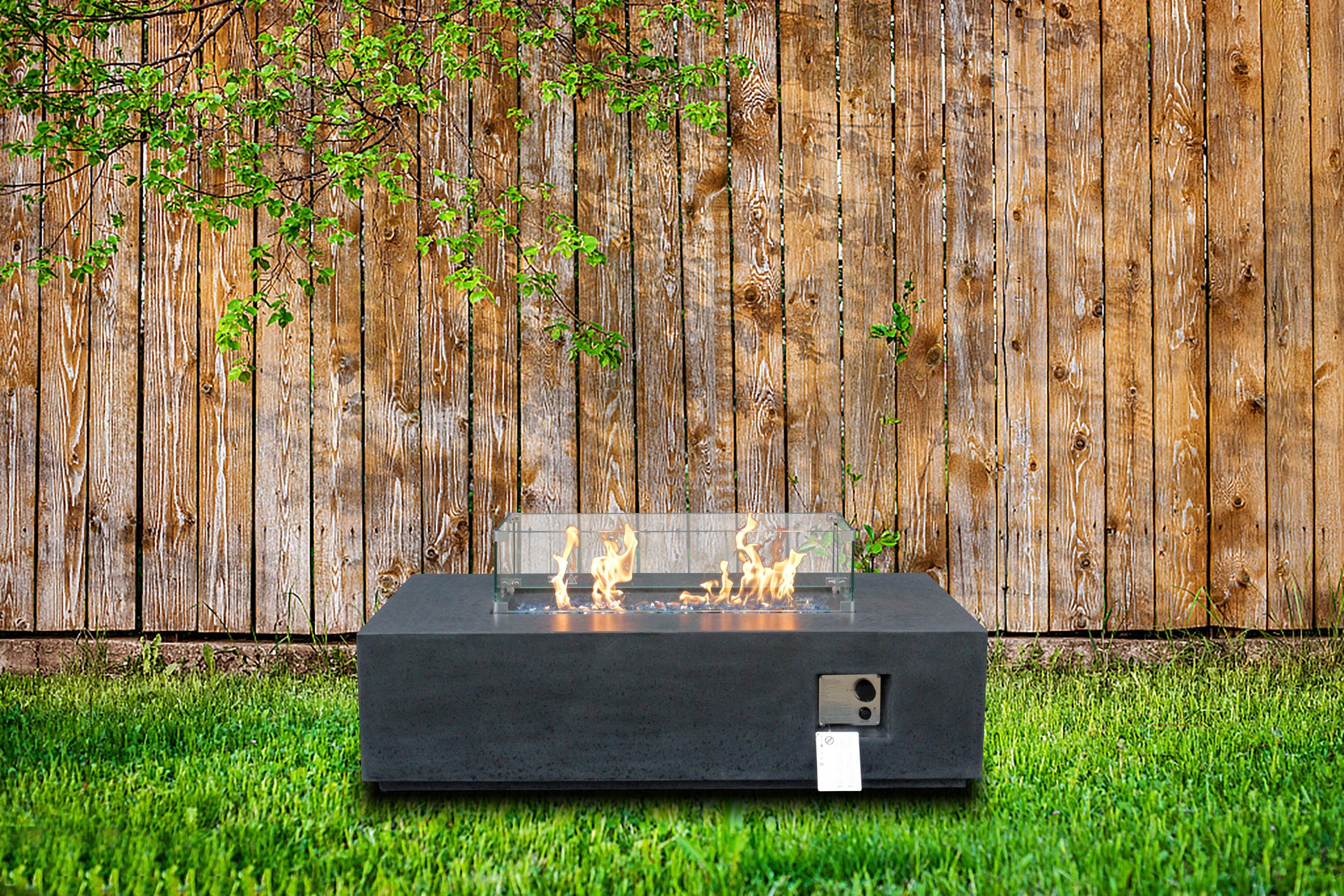 52 Inch Outdoor Concrete Propane Gas Rectangle Fire Pit Table In Dark Gray Color Black Gray Garden & Outdoor American Design,Contemporary,Luxury,Modern Fiberglass Concrete