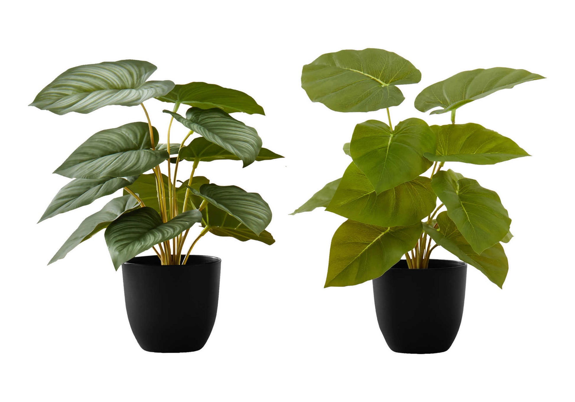 Artificial Plant, 13" Tall, Epipremnum, Indoor, Faux, Fake, Table, Greenery, Potted, Set Of 2, Decorative, Green Leaves, Black Pots Green Foam Plastic