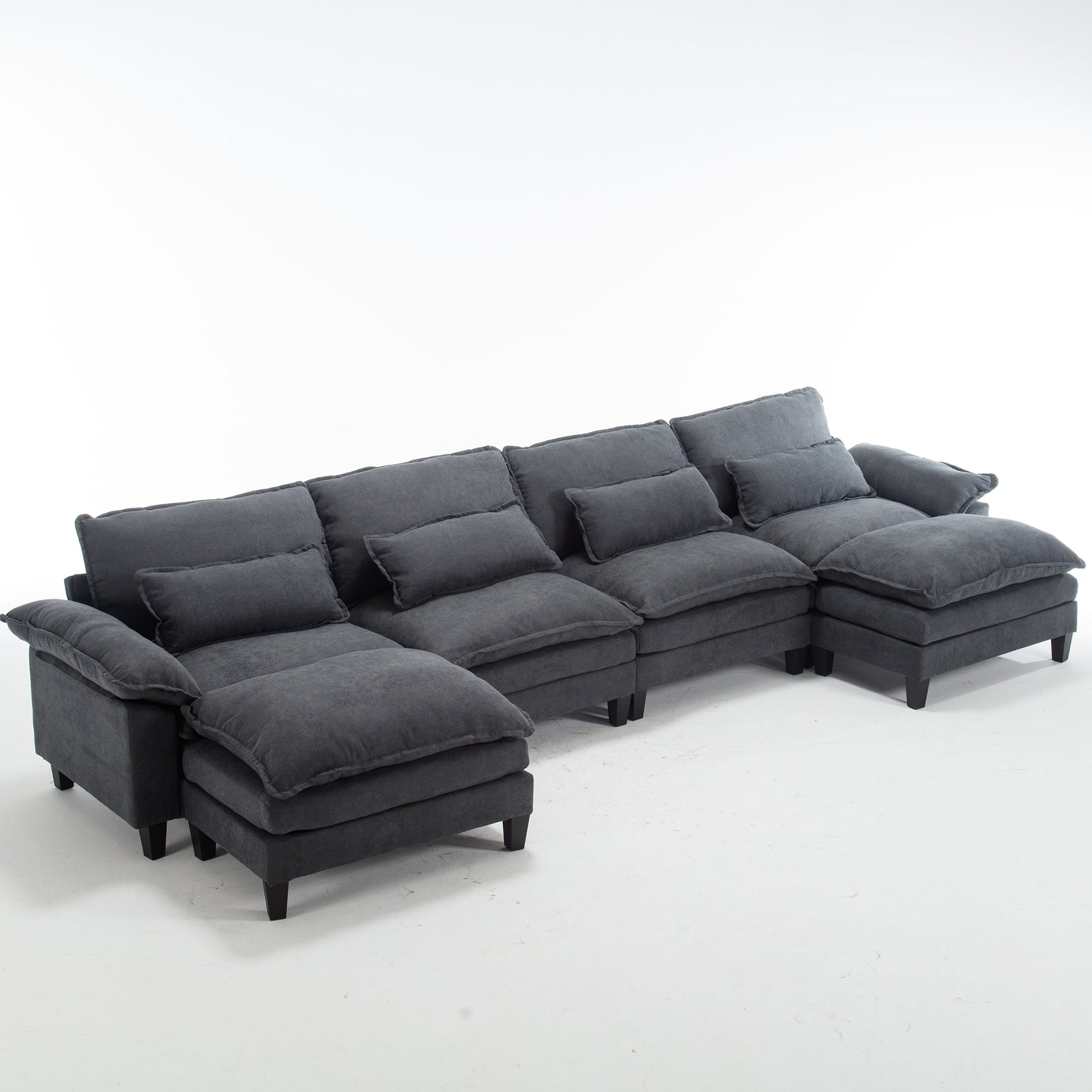 154.8" Oversized Modular Sofaice Velvet Large U Shaped Couch Comfy Upholstered 4 Seat Sofa With 2 Ottoman, 4 Lumbar Pillow, Deep Seat Couch For Living Room Dark Gray Primary Living Space Modern Foam Polyester 6 Seat
