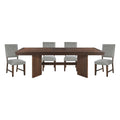 Walnut Finish Modern Dining Set 5Pc Table With Self Storing Extension Leaf And 4 Chairs Upholstered Wooden Furniture Wood Wood Walnut Seats 4 Wood Dining Room Self Storing Leaf Extendable Trestle