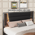 Queen Size Pu Upholstered Bed, Headboard With Led Light Strips And Sparkling Shiny Decoration, No Box Spring Required, Black Queen Black Pu