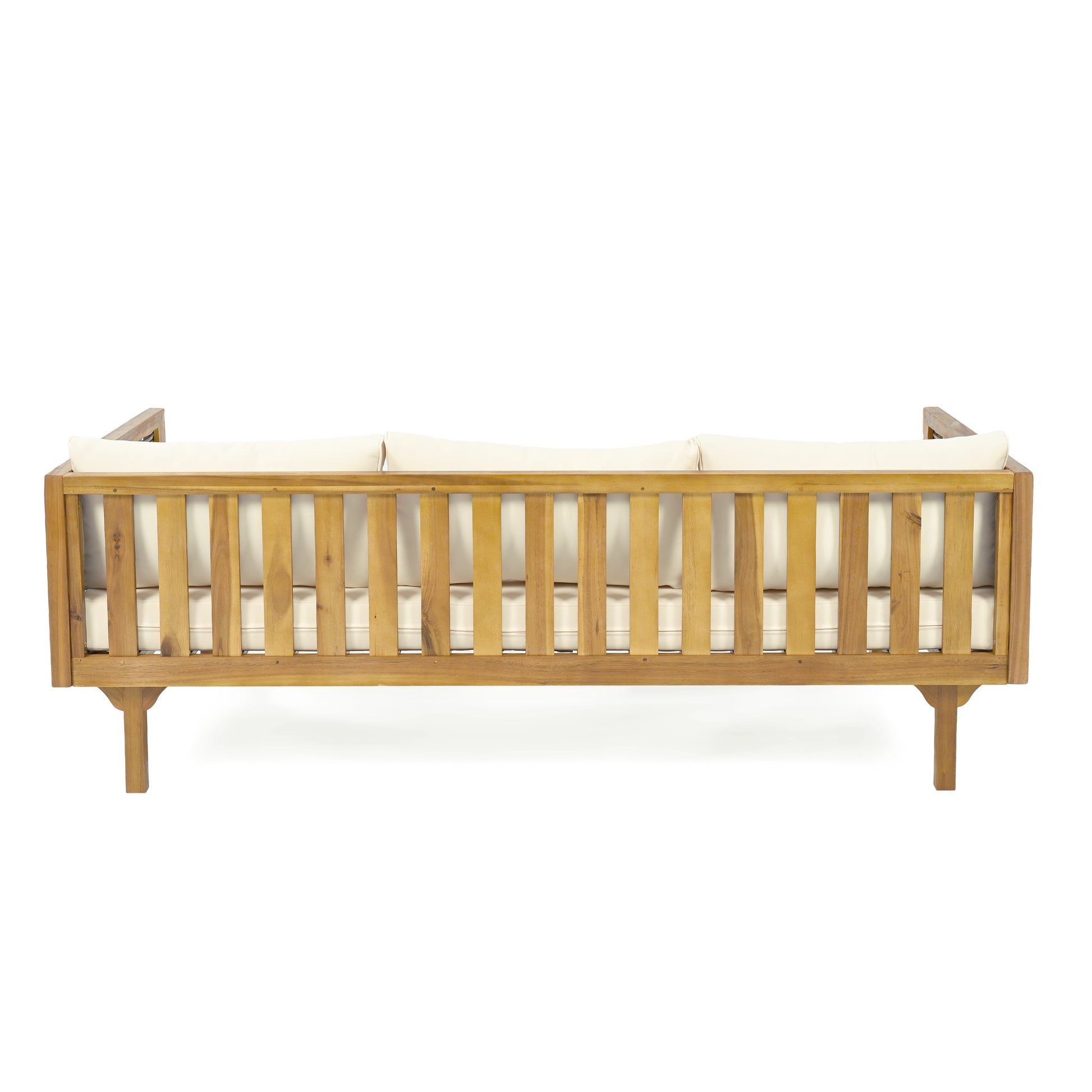 Claremont 3 Seater Daybed With Rattan Arms Beige Cushion Teak Beige Wood Fabric Rattan