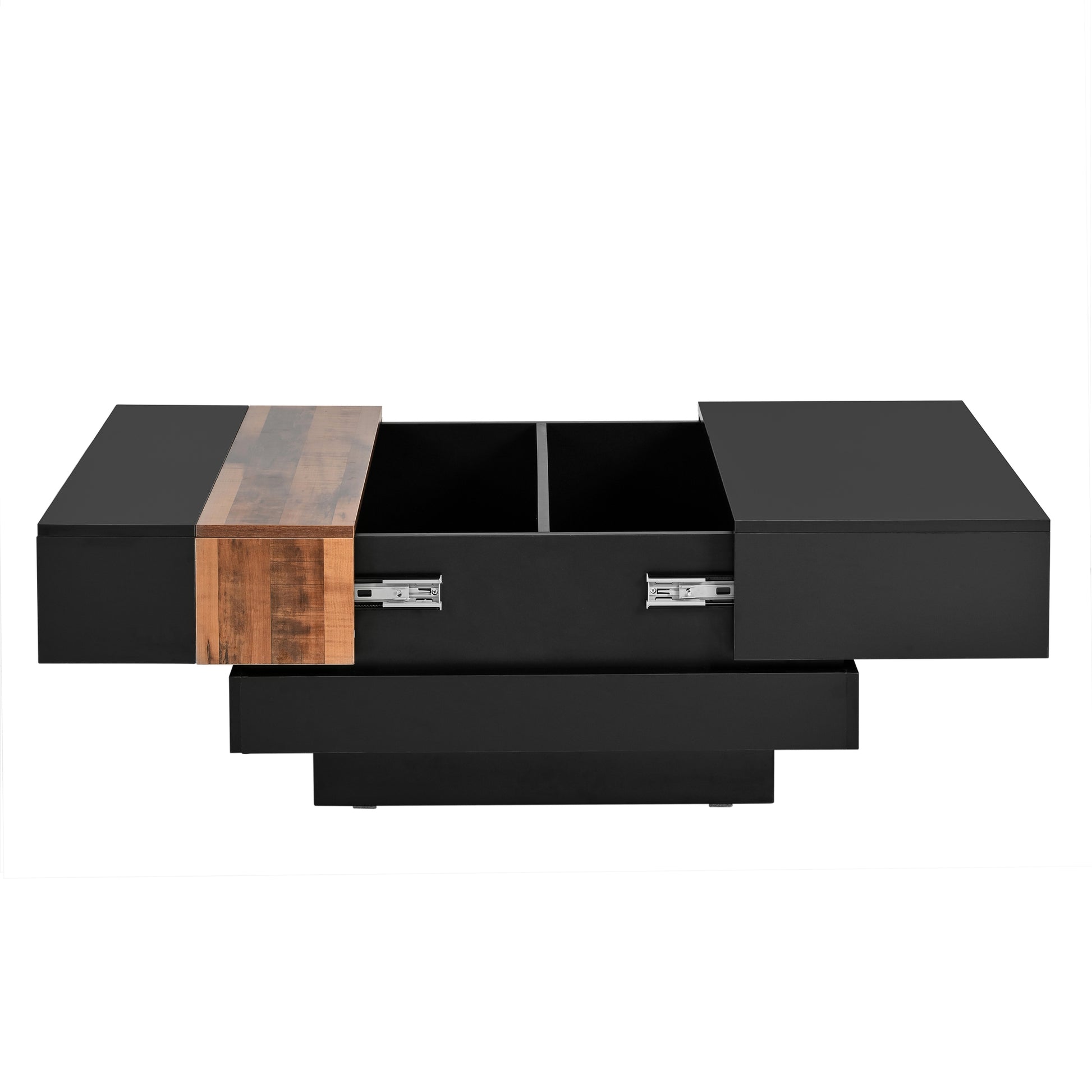 31.4'' X 31.4'' Square Coffee Table With Sliding Tabletop, High Gloss Center Table With Hidden Storage Compartment, Extendable Cocktail Table With Walnut Grain Finish For Living Room, Black Black Square Mdf