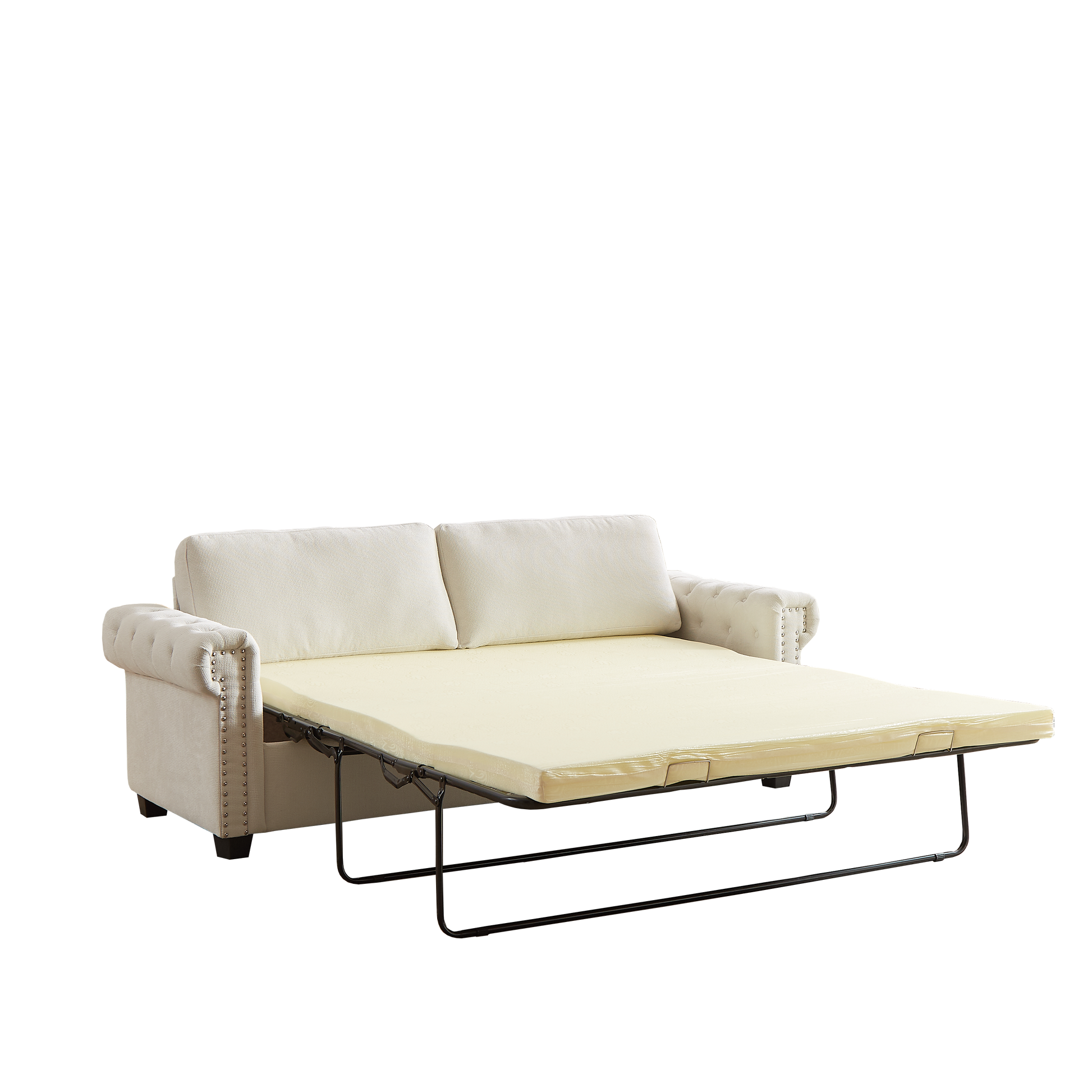 Fx 83.8" Convertible Sleeper Sofa Bed, 2 In 1 Pullout Sofa Bed, Polyester Sleeper Sofa Bed With Folding Mattress, Living Room Pullout Sofa Bed, Apartment Small Space Sofa Sleeper Beige Polyester Pine Foam Fabric 3 Seat