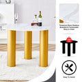 Table And Chair Set, Round Table With White Marble Pattern, Gold Mdf Table Legs, Soft And Comfortable Dining Chair, Suitable For Kitchen And Living Room White Mdf