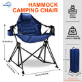 Hammock Camping Chair Folding 350 Lbs Foldable Portable Rocking Chairs For Adults Outside Swinging Camp With Stand Lawn Garden Hanging Outdoor Blue Iron