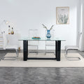 Seating 6 8 People, This Modern, Minimalist Rectangular Dining Table Features A Tempered Glass Top And A Sleek Black Mdf Stand. Suitable For Kitchen, Dining Room, Living Room, Meeting Room Transparent Mdf Glass