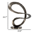 17 Inch Modern Sculpture, Black Aluminum, Tabletop Decor Loop, Round Base Black Aluminum