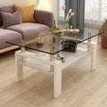 Rectangle Coffee Table, Tempered Glass Tabletop With Mdf Layer, Modern Table For Living Roomgray Glass Gray Tempered Glass