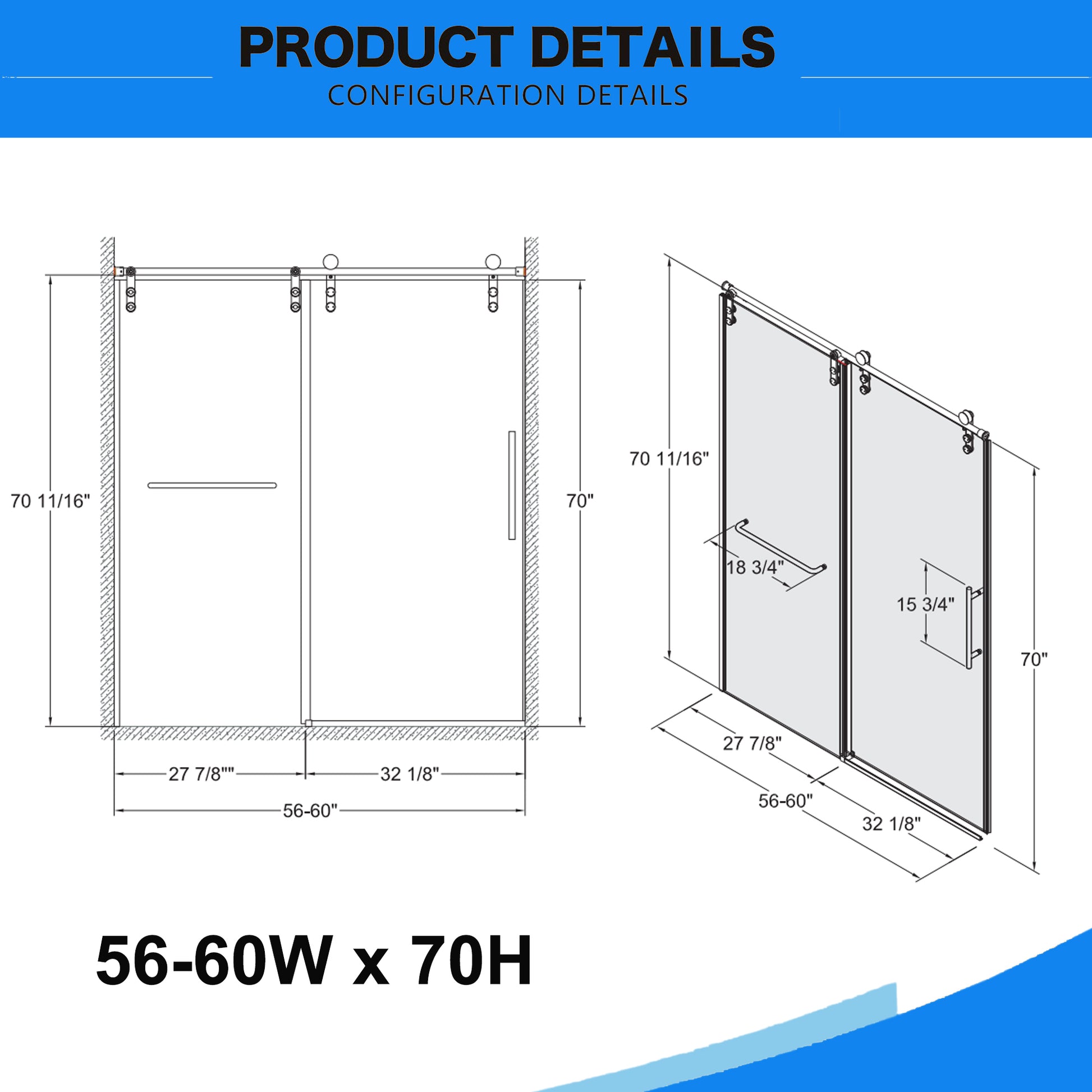 56" 60"W X 70"H Frameless , Sliding , Premium 5 16" 8Mm Thick Tempered Glass Shower Enclosure With Towel Bar ,Double Side Easy Clean Coat,Brushed Nickel Finished With Buffer Brushed Nickel Bathroom American Design Stainless Steel