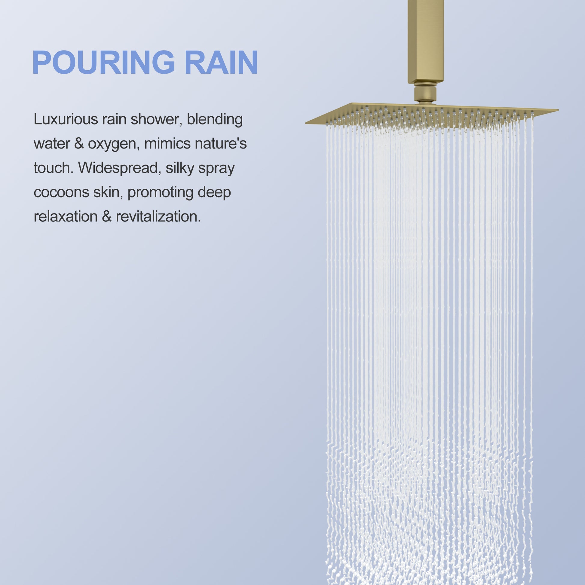 8" Square Rainfall Shower Head, Wall Ceiling Mounted, Gold Gold Stainless Steel