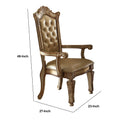 27 Inch Wood Dining Side Chair, Faux Leather, Set Of 2, Gold Gold Wood Fabric