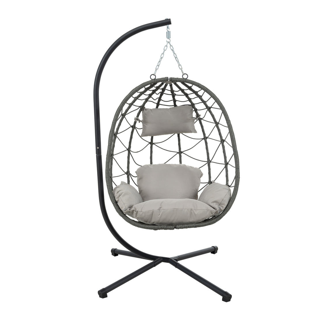 Egg Chair With Stand Indoor Outdoor Swing Chair Patio Wicker Hanging Egg Chair Hanging Basket Chair With Stand For Bedroom Living Room Balcony Gray Steel