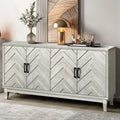 Stronger Vintage Style Buffet Cabinet, Lacquered Accent Storage 4 Door Wooden Cabinets,Thickened Sideboard Storage Cabinet For Entryway, Living Room Accent Chests 1 2 Shelves Champagne,Silver