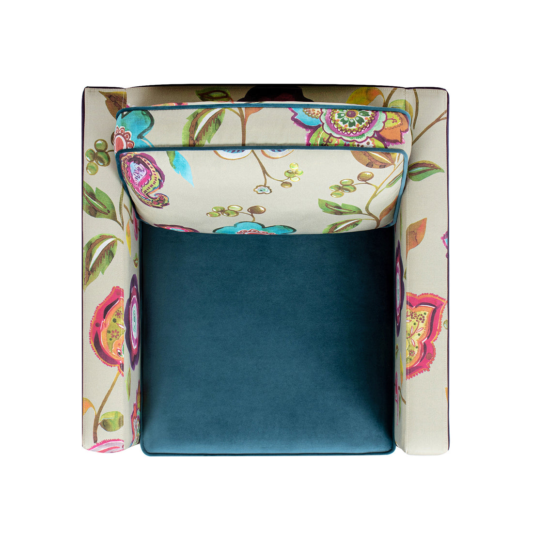 Mamba 28" Patchwork Accent Chair, Teal Blue Purple Velvet & Multicolored Floral Purple Foam Velvet