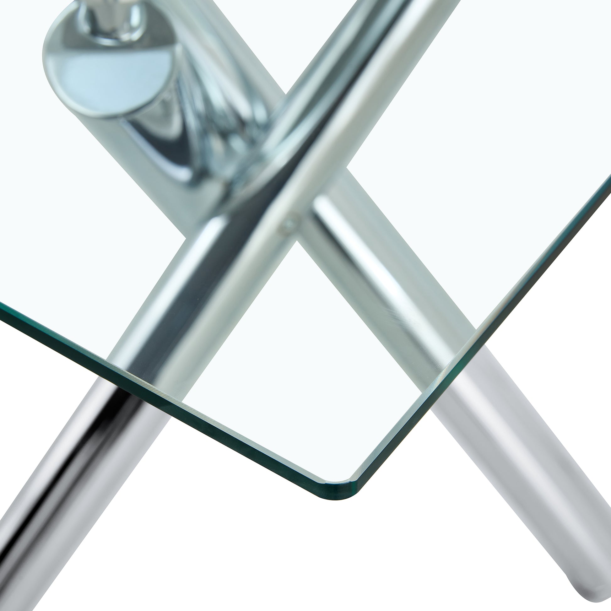 Table And Chair Set.Large Minimalist Rectangular Glass Dining Table For 6 8 With 0.39" Tempered Glass Tabletop And Silver Chrome Metal Legs.Paried With Comfortable Chairs With Pu Seats And Metal Legs. Silver Seats 8 Glass Metal