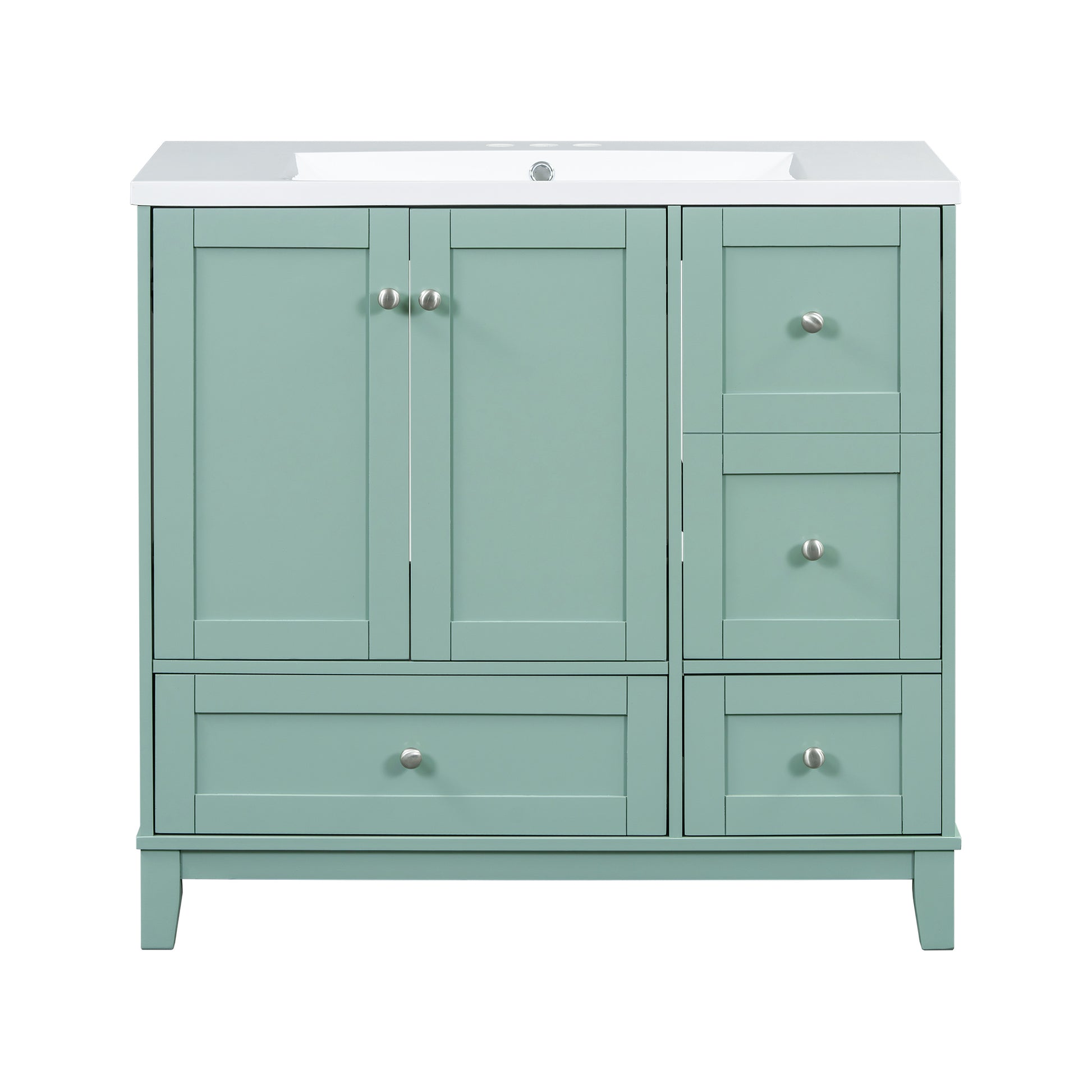 36 Inch Modern Bathroom Vanity With Usb Charging, Two Doors And Three Drawers Bathroom Storage Vanity Cabinet, Small Bathroom Vanity Cabinet With Single Sinkgreen Faucets Not Included Green Bathroom Modern Solid Wood Mdf Resin