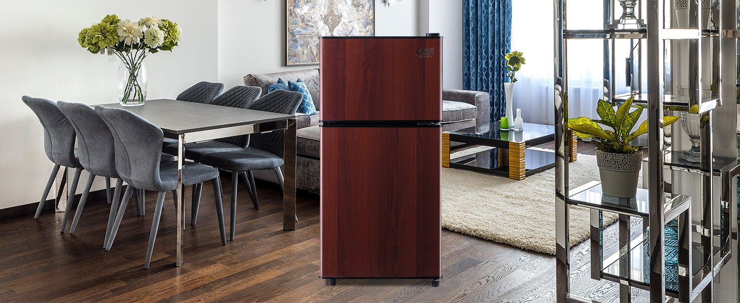 3.5Cu.Ft Compact Refrigerator Mini Fridge With Freezer, Small Refrigerator With 2 Door, 7 Level Thermostat Removable Shelves For Kitchen, Dorm, Apartment, Bar, Office, Wood Wood Kitchen Modern Abs Steel Q235