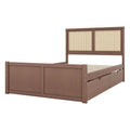 Full Size Wood Storage Platform Bed With 4 Drawers, Rattan Headboard, Espresso Box Spring Not Required Full Antique Espresso Wood Bedroom Bed Frame Wood Rattan