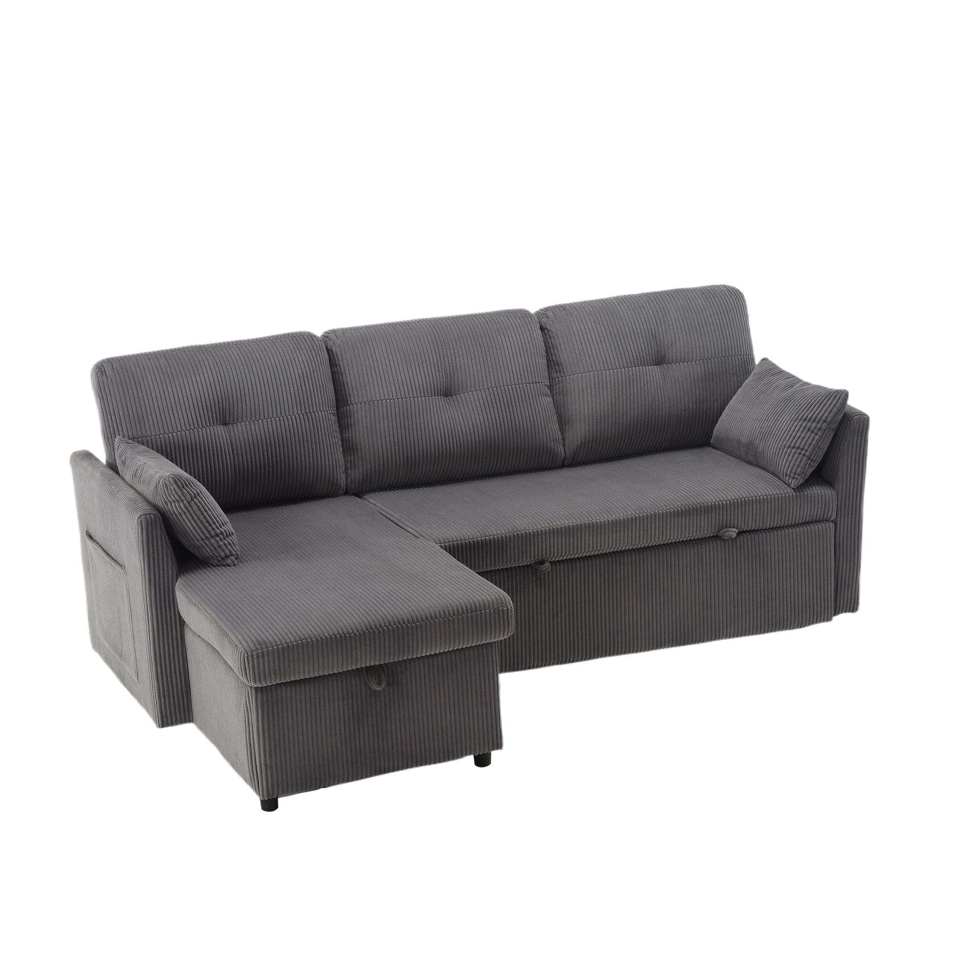 United We Win Furniture, Modular L Shaped Sofa, Modular Long Sofa With Reversible Chaise Lounge, Sofa Bed, Sleeper Sofa, Modular Sofa Combination With Storage Seats. Dark Grey Velvet 4 Seat