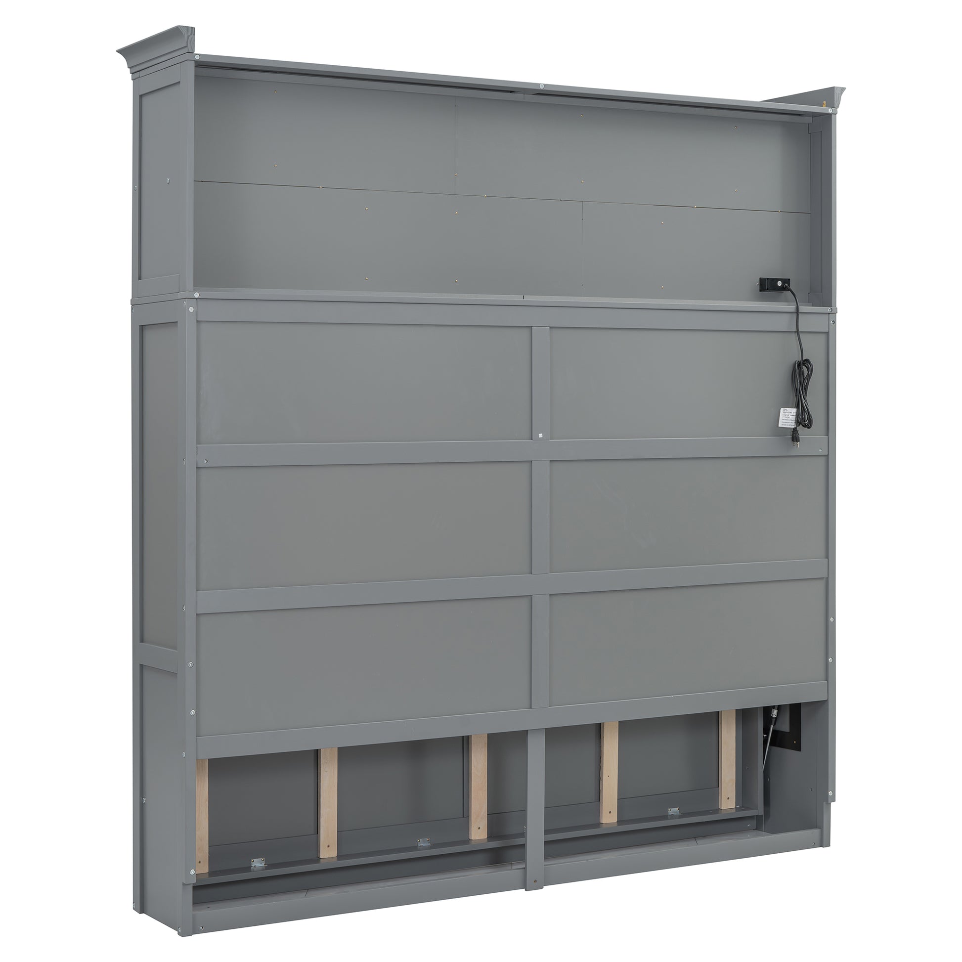 Queen Size Murphy Bed Wall Bed With Top Shelves & Usb,Gray Queen Gray Plywood