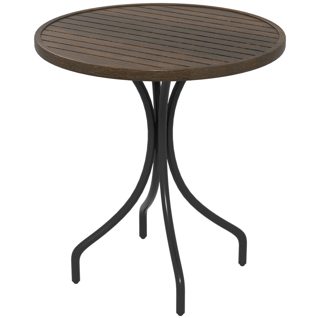 Outsunny Outdoor Side Table, 26" Round Patio Table With Steel Frame And Slat Tabletop For Garden, Backyard, Porch, Balcony, Distressed Brown Brown Steel