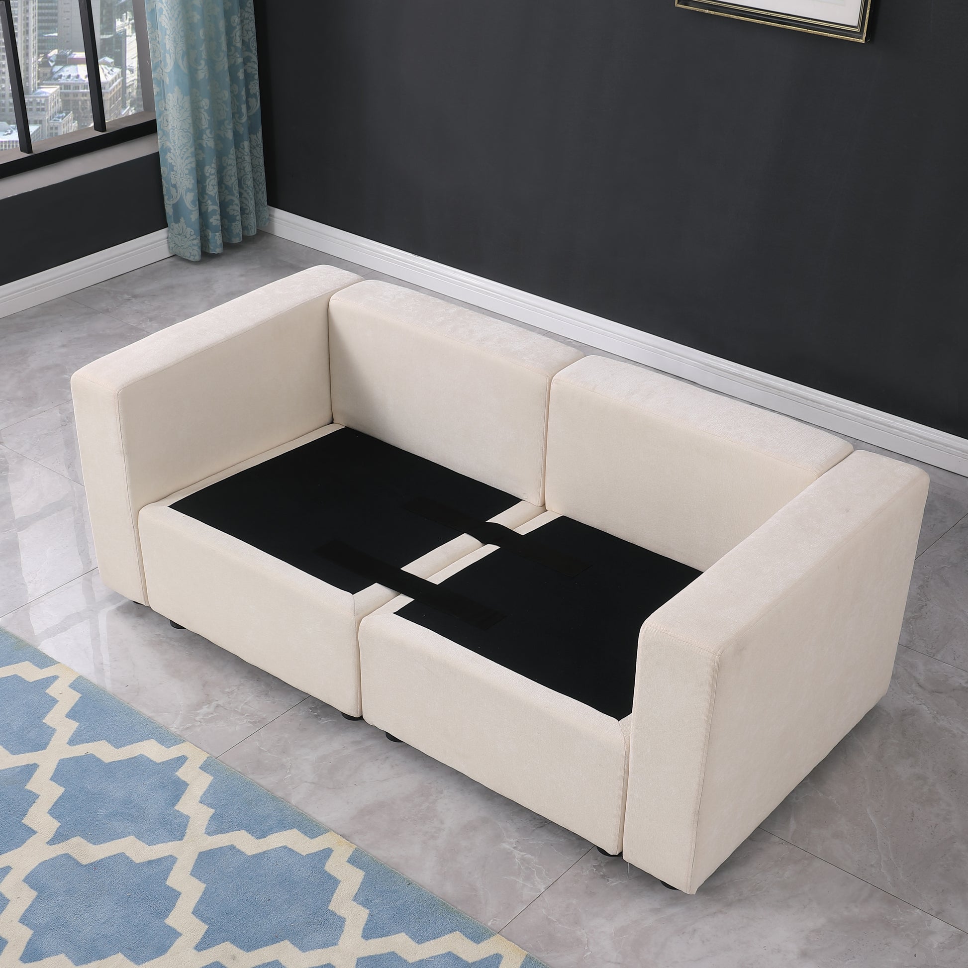 Modular Sectional Sofa, 2 Piece Sectional Sofa Set, Two Corner Chairs, Chenille Beige Beige Fabric 2 Seat