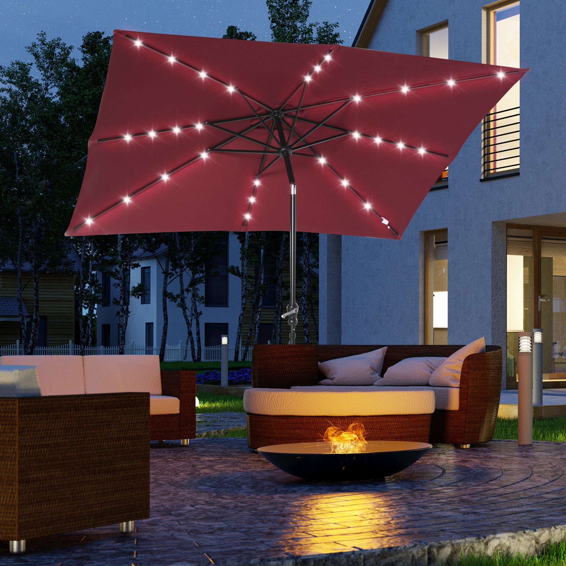 lighted patio umbrella on sale Outsunny 9' X 7' Solar Umbrella, Led Lighted Patio Umbrella For Table