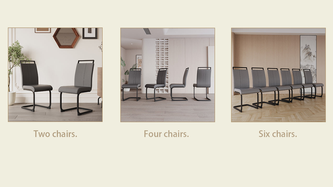 Modern Dining Chairs,Pu Faux Leather High Back Upholstered Side Chair With C Shaped Tube. Black Metal Legs For Dining Room Kitchen Vanity Patio Club Guest Office Chair Set Of 4 Grey Pu Grey Foam Pu