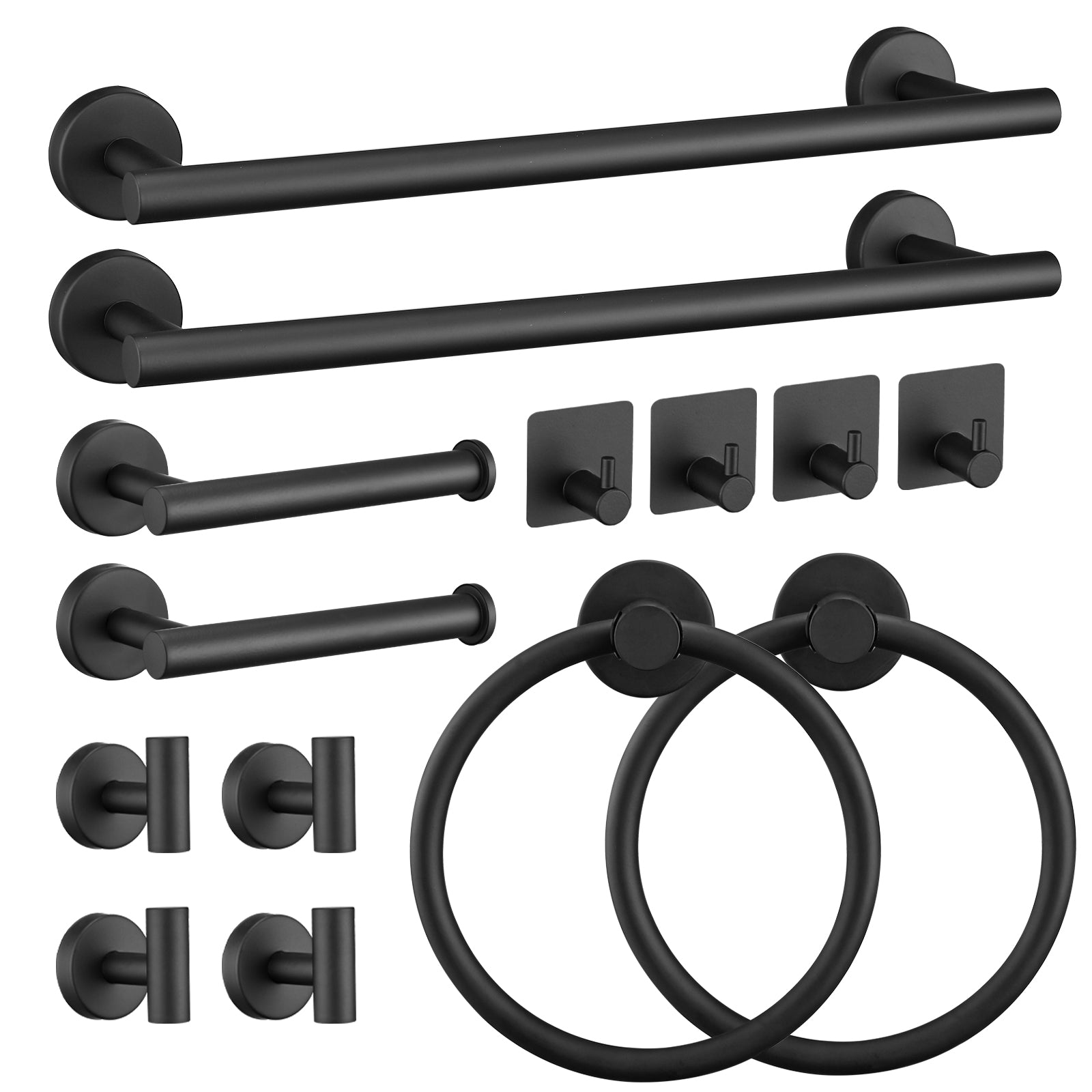 14 Piece Matte Black Bathroom Accessory Set Towel Bars, Towel Rings, Toilet Paper Holders, And Robe Hooks Matt Black Stainless Steel