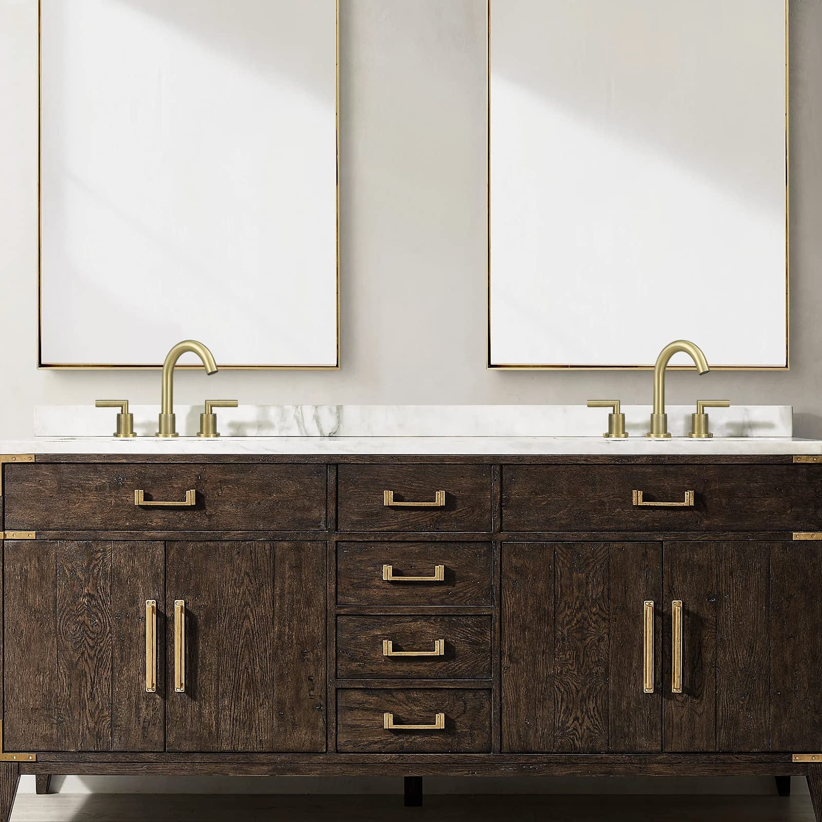 Gold Bathroom Faucet 2 Handle 8 Inch Bathroom Sink Faucets Stainless Steel 3 Hole Widespread With Pop Up Drain And Water Supply Hoses, Brushed Gold Brushed Gold Metal