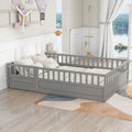 Full Size Floor Bed, Integral Construction With Super High Security Barrier, Door, Children'S Floor Bed Frame, Montessori Wooden Children'S Floor Bed, Support Slat Grey Box Spring Required Full Grey Wood Brown Bedroom American Design,Artsy Pine Bed Frame