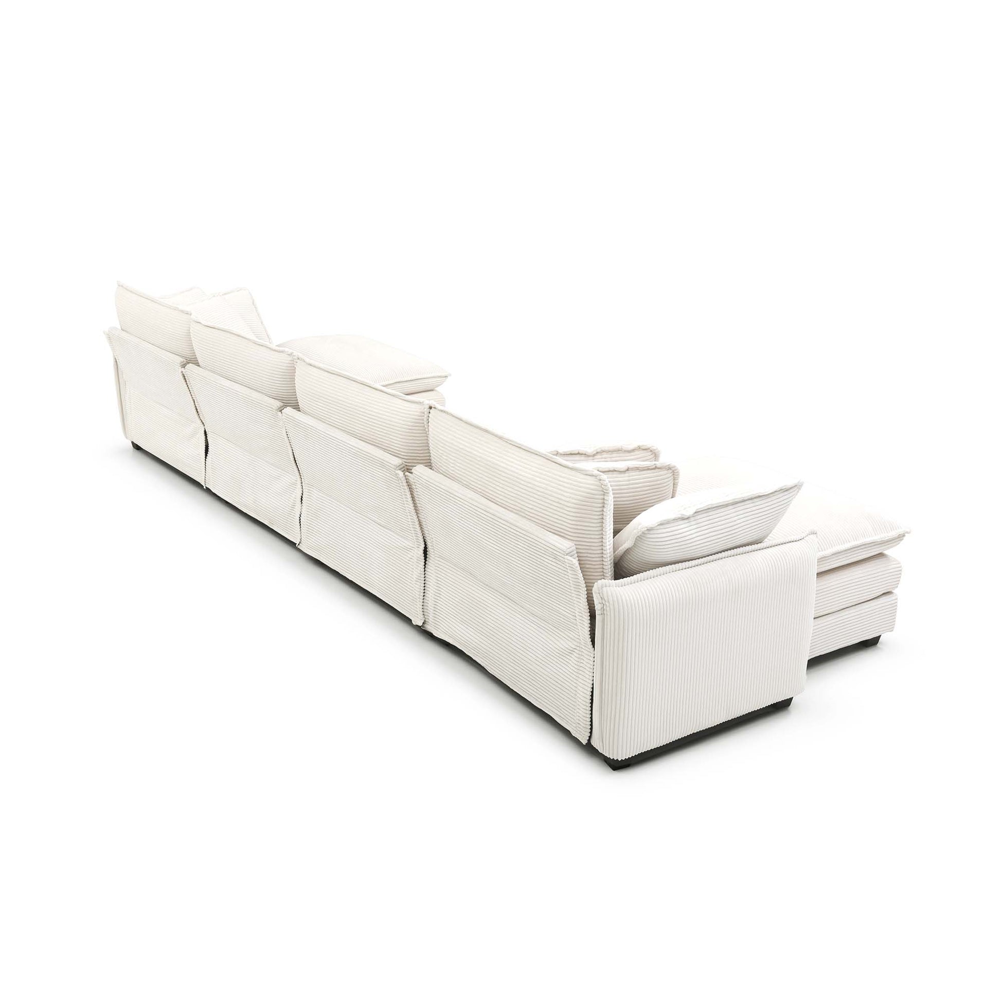 Corduroy Sofamodern Upholstered 4 Seater Corduroy Fabric Sofaoffice Living Room Apartment Comfortable Sofa, Easy To Assemble With 2 Arm Pillows And 4 Throw Pillows Beige Corduroy 4 Seat