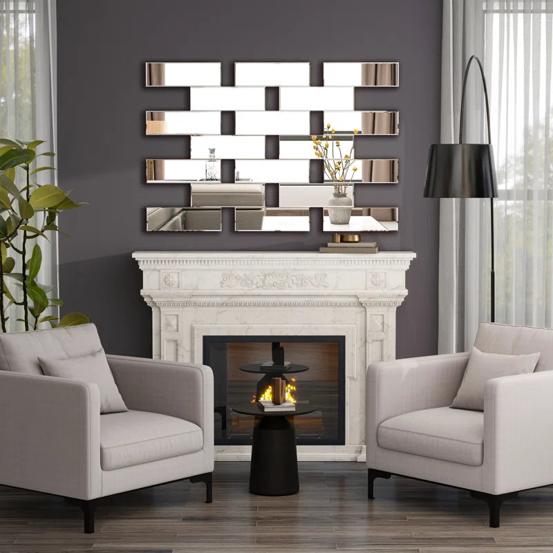 Large Framless Rectangular Accent Wall Mirror 47.2" 31.5" Silver Art Deco Mdf Glass,Mirror