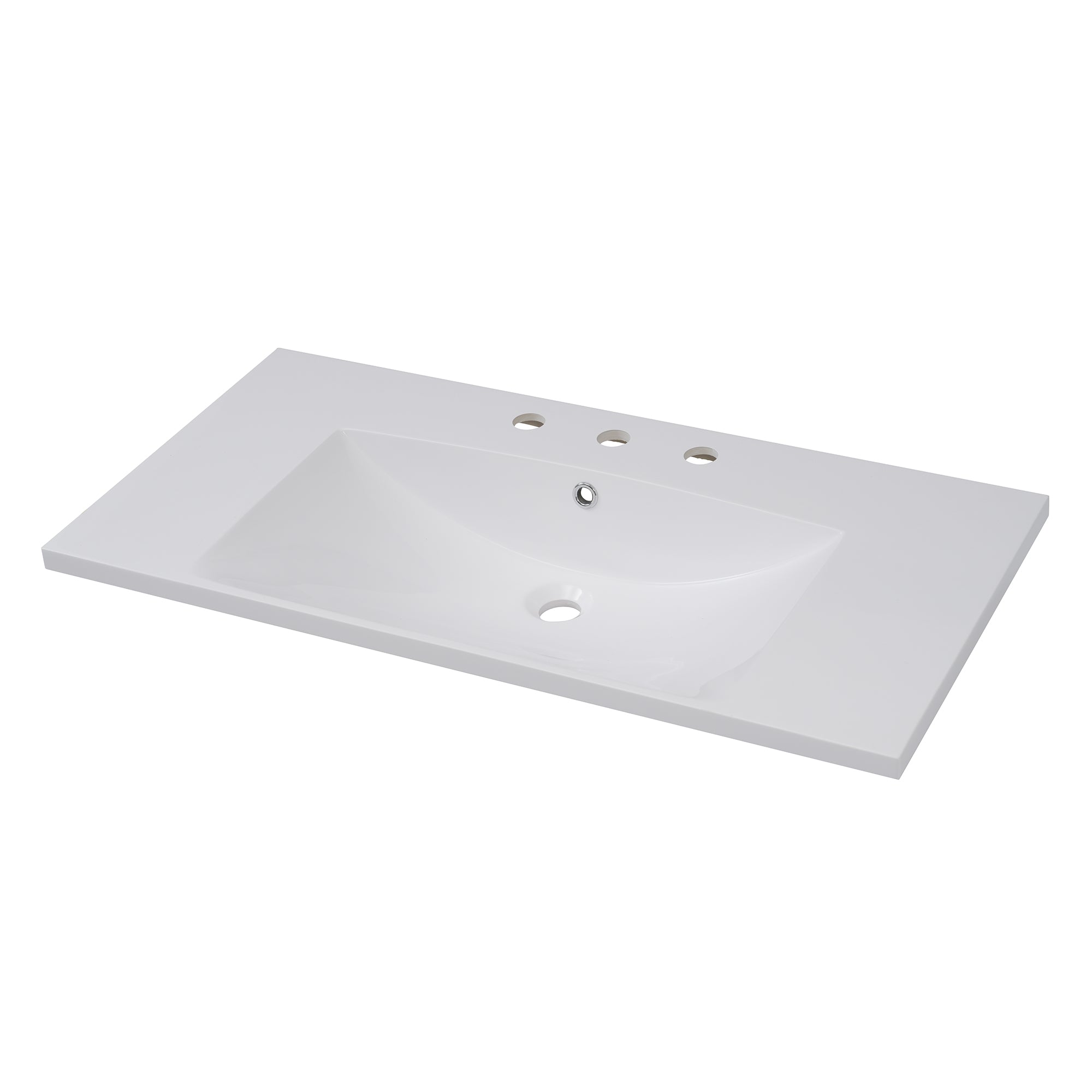 36''X18'' Bathroom Sink With Three Holes 8" Centerset , Resin Bathroom Vanity Sink Top With Overflow, Drop In Bathroom Vessel Sink Rectangle Ideal For Small Spaces, White White Centerset Faucets Bathroom Resin