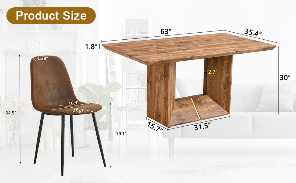 Table And Chair Set. Modern Dining Table With Mdf Top And Beautiful Mdf Legs. Comes With Brown Comfortable Chair With Seat And Metal Legs. Suitable For A Wide Range Of Decorative Styles. Brown,Wood Seats 6 Mdf