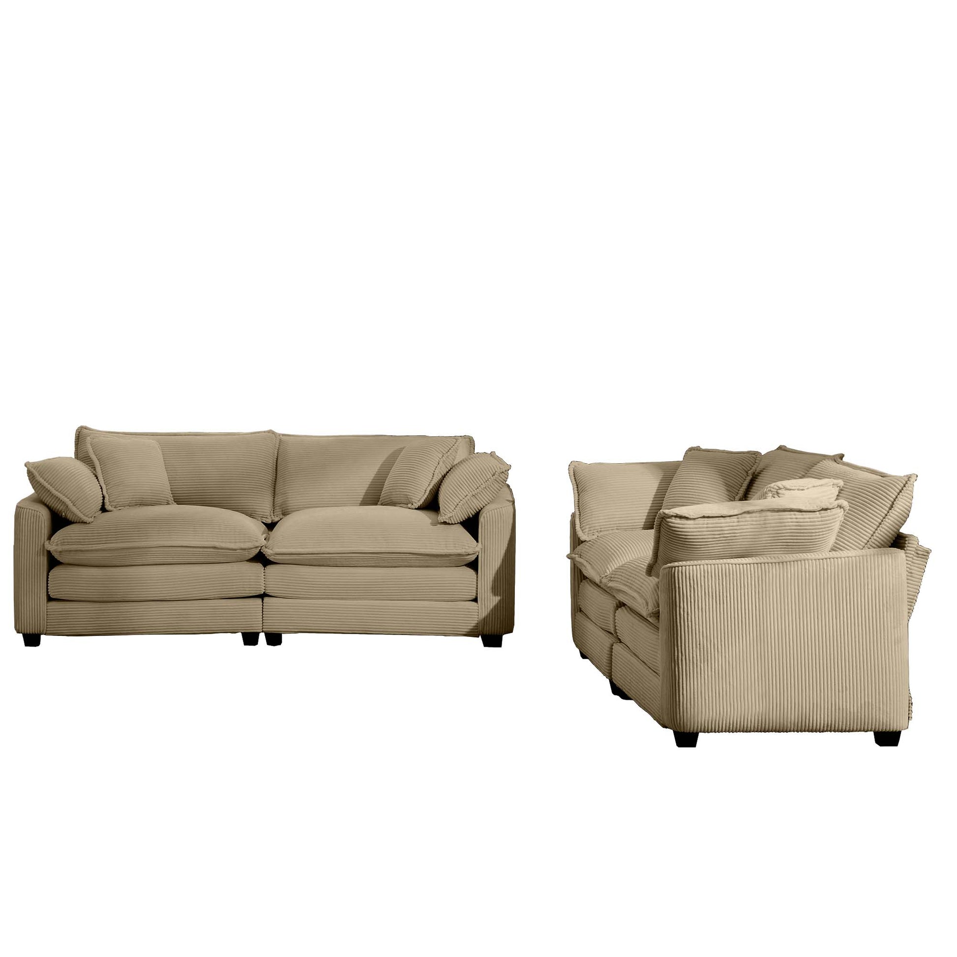 Modern Fabric Living Room Sofa Two Piece Set, Two 2 Seater Sofas With 8 Cushion Upholstery Large Deep Seat Recliner, Tan Corduroy Fabric Tan Corduroy 4 Seat
