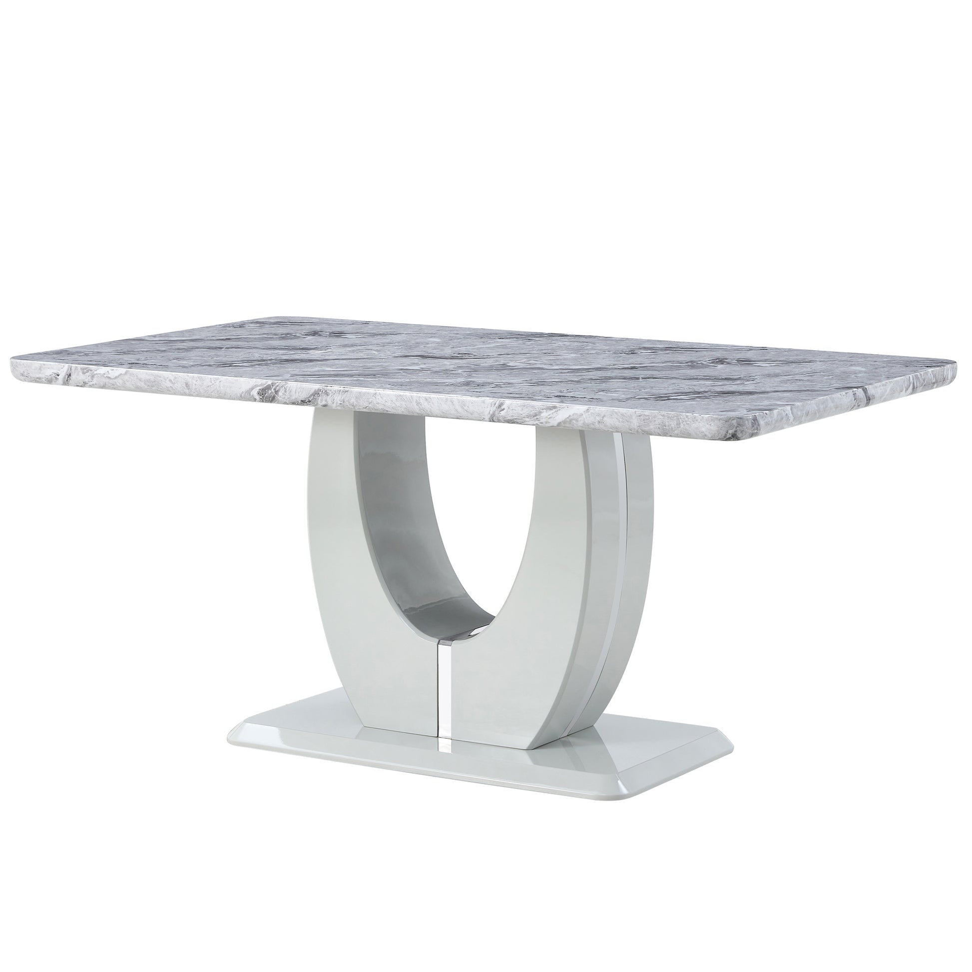 Table And Chair Set, Modern Minimalist Marble Textured Rectangular Dining Table. Suitable For Restaurants And Living Rooms. Soft Cushion Seats.F 1280 Gray Mdf