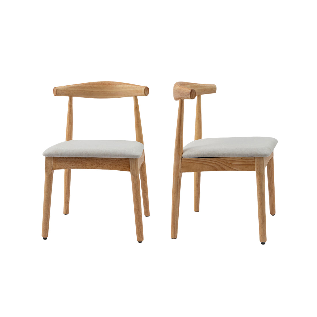 Mid Century Dining Room Chairs Set Of 2,Wood And Fabric Upholstered Foor Dining Chairs,Nature Frame And Beige Cushion Rubberwood Natural Dining Room Mid Century Modern Dining Chairs Rubberwood Foam