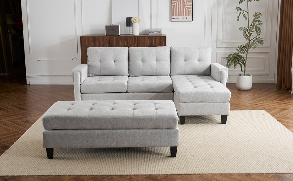 83.4" L Shaped Sofa Sectional Couch Sofa Bed With Two Usb Ports, A Movable Ottoman And A Reversible Chaise Lounge For Living Room, Grey Grey Foam Chenille 5 Seat