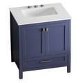30 Inch Freestanding Bathroom Vanity With Sink, Carrara Engineered Marble Vanity Top With Undermounted Rectangular Ceramic Sink, Large Storage Soft Close Door, Navy Blue 24V03 30Nb Navy Blue Wood