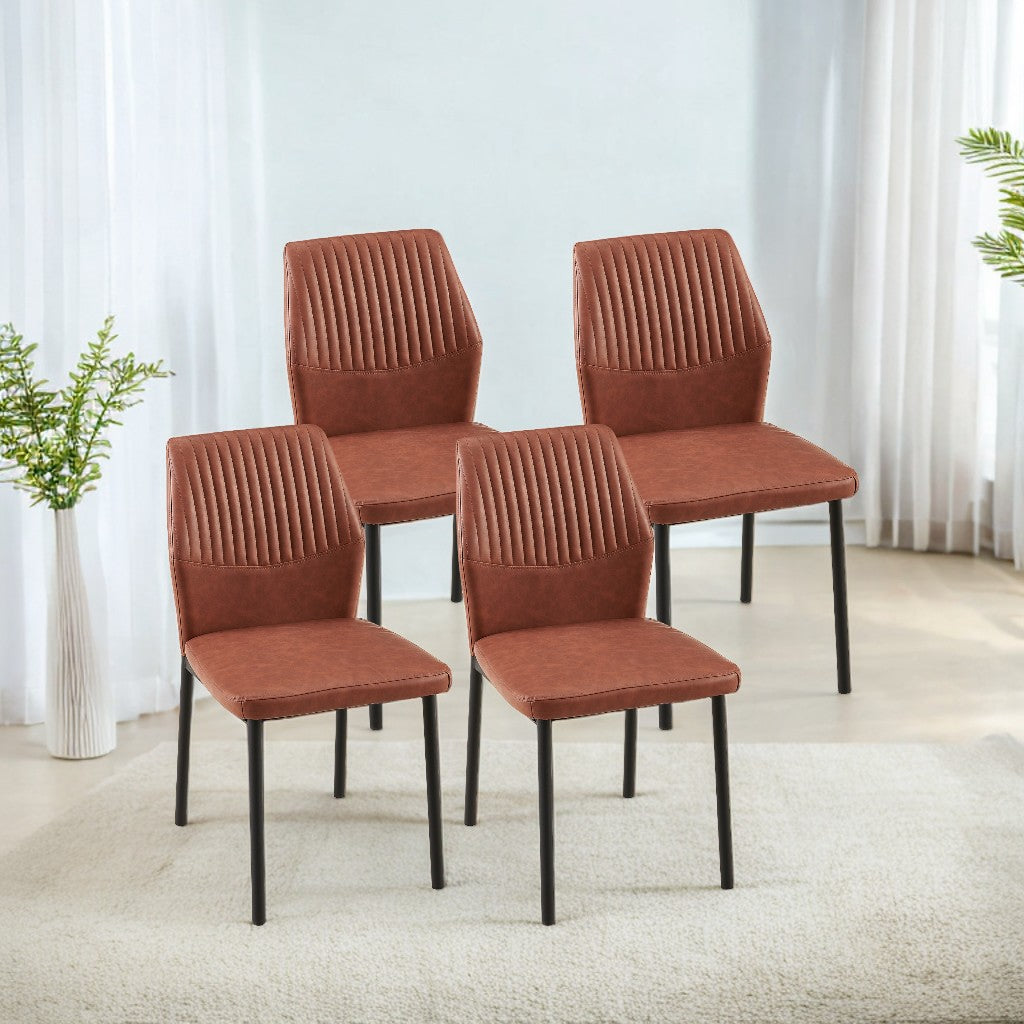 Brown Pu Leather Dining Chairs Living Room Chair Modern Kitchen Armless Side Chair With Metal Legs Set Of 4 Metal Plaid Brown Dining Room Powder Coated Foam Dry Clean Modern Dining Chairs Solid Back Set Of 4 Or More Foam Pu Leather