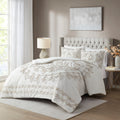 3 Piece Tufted Cotton Chenille Comforter Set Ivory Taupe King Cal King King Ivory Taupe Polyester