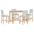 5 Piece Counter Height Dining Set, Classic Elegant Table And 4 Chairs In Natural Wood Wash Natural Wood Wash Solid Wood