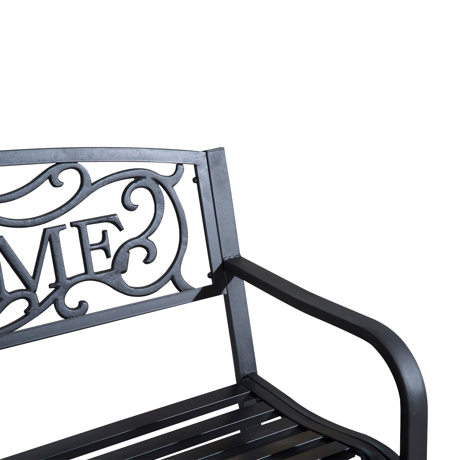 Outsunny 50" Outdoor Metal Welcome Bench, Garden Bench With Slatted Seat, Patio Bench For Park, Porch, Yard, Entryway, Black Black Iron