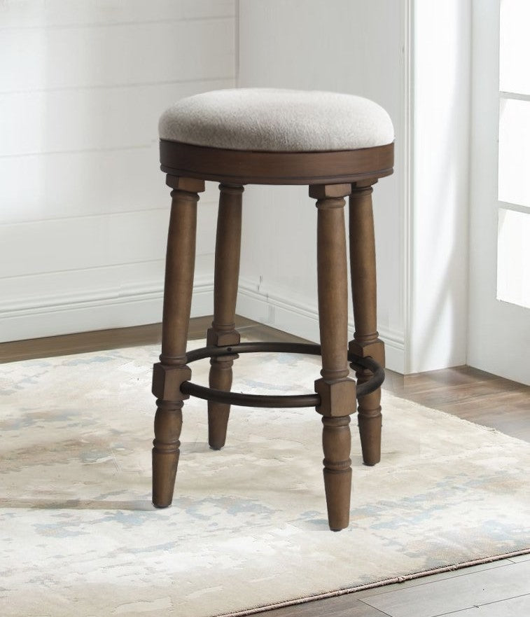 Barstools Set Of 2, 360 Degree Swivel, Accent Wooden Swivel Seat Counter Height Bar Stool,White Fabric Cushioned Seat, Bar Stool Perfect For Dining & Living Room With Light Brown,Natural Height 26"