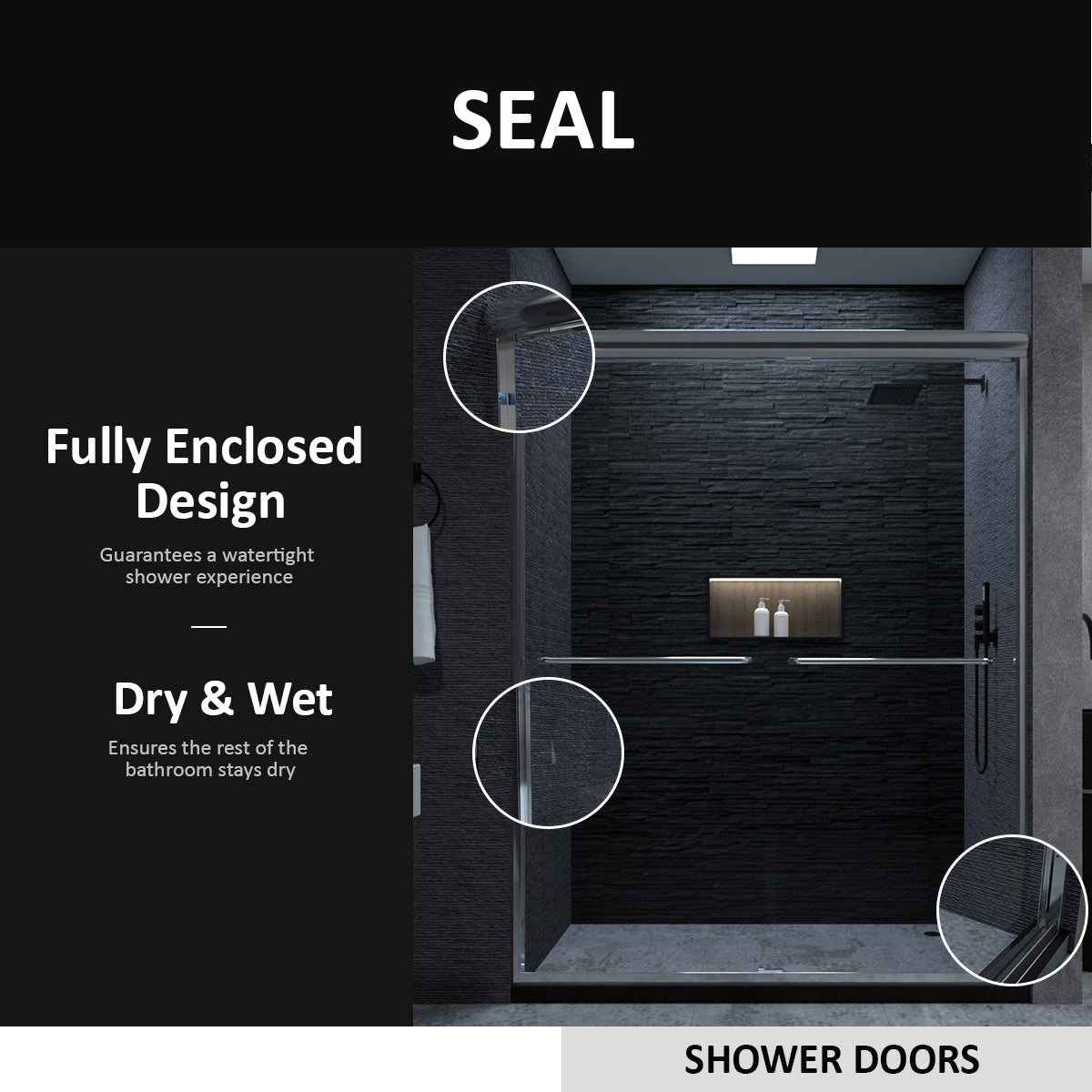 Semi Frameless Sliding Shower Door 56 60 In. W X 72 In. H, Bathroom Sliding Door With 5 16" Clear Tempered Glass,Chrome Finish, Designed For Smooth Door Closing Chrome Stainless Steel